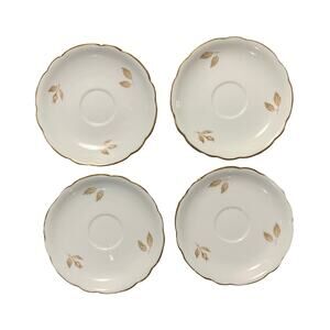 Set of 4 Camelot Saucers 5.5" China Bavaria West Germany VTG Gold Trim Leaf